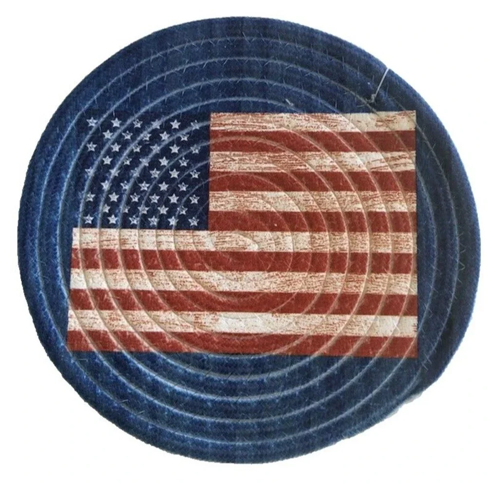 Trivet Hot Pad USA Flag Patriotic July 4th Braided Heat Resistant Beach 9